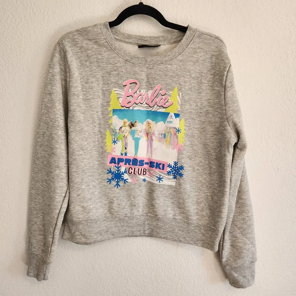 Barbie Women's Large Apres-Ski Club Crew Neck Sweatshirt New‎ Gray
